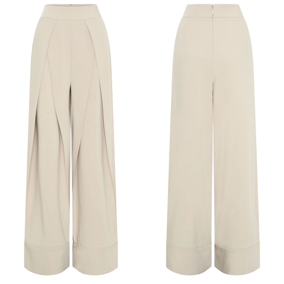 NWT MESHKI Katarina Wide Leg Suiting Pants Sand Size M High Rise Pleated - Picture 3 of 16